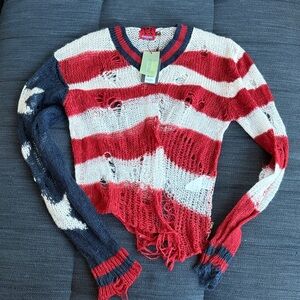 NWT Distressed Striped Knit Sweater - Red, White & Blue
